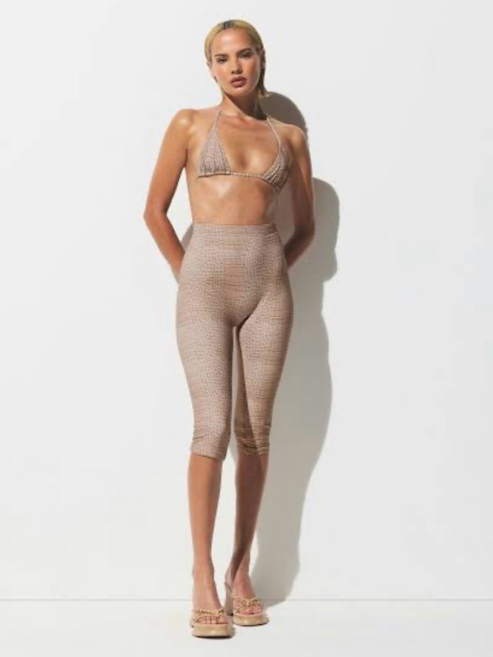🤎 SKIMS Neutral Dune Croc Swim Capris Legging Coverup Resort Crocodile Small